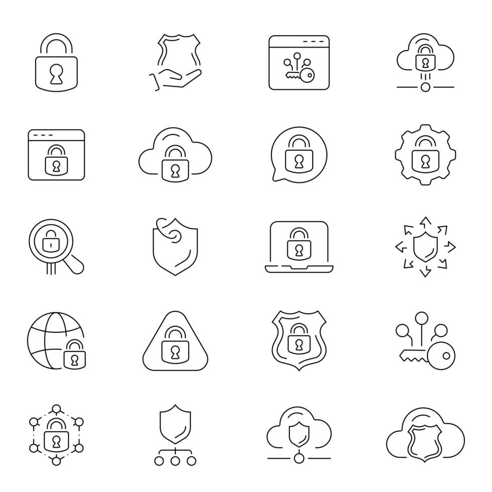 Cyber security outline icons set. Data protection and internet safety icons vector