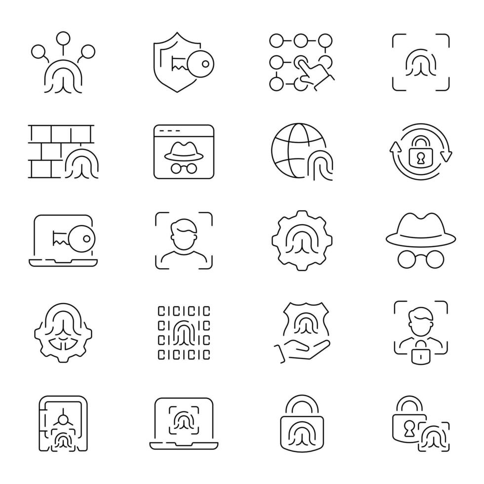 Account security icons. Account security icon set. Protection, account, data protection, secure, security, privacy, account security related icons. Thin line icons, editable stroke vector