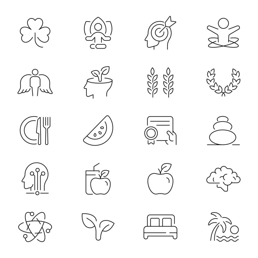 Wellness Physical and Psychical Outline Icon Set vector