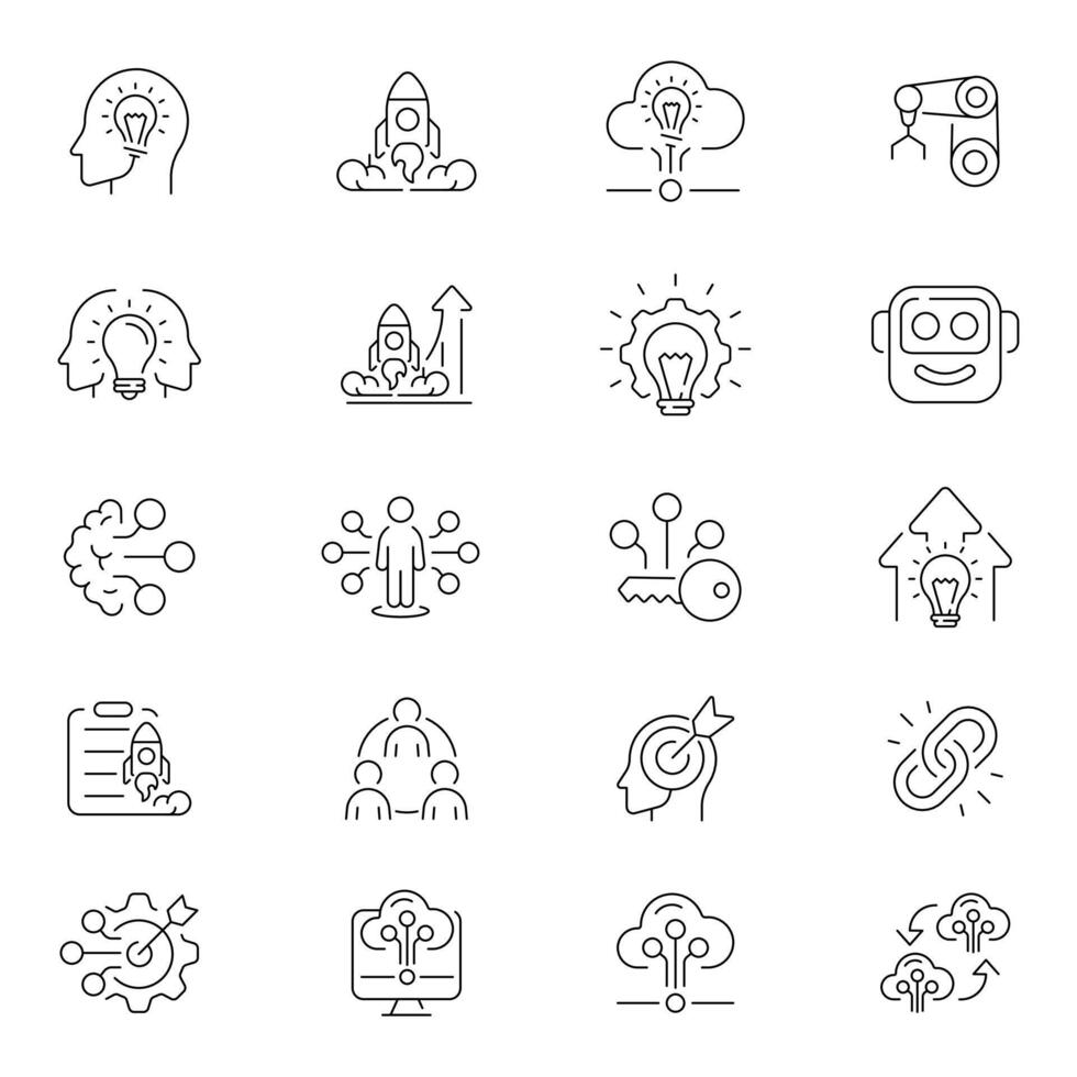 Innovation technology outline icon set. Futuristic science and tech icons vector