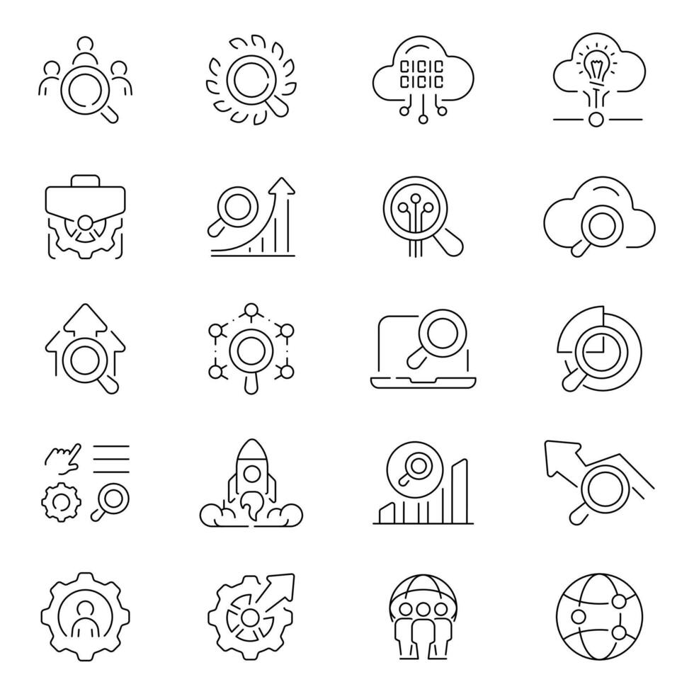 Seo outline icon set. Search engine optimization symbols vector