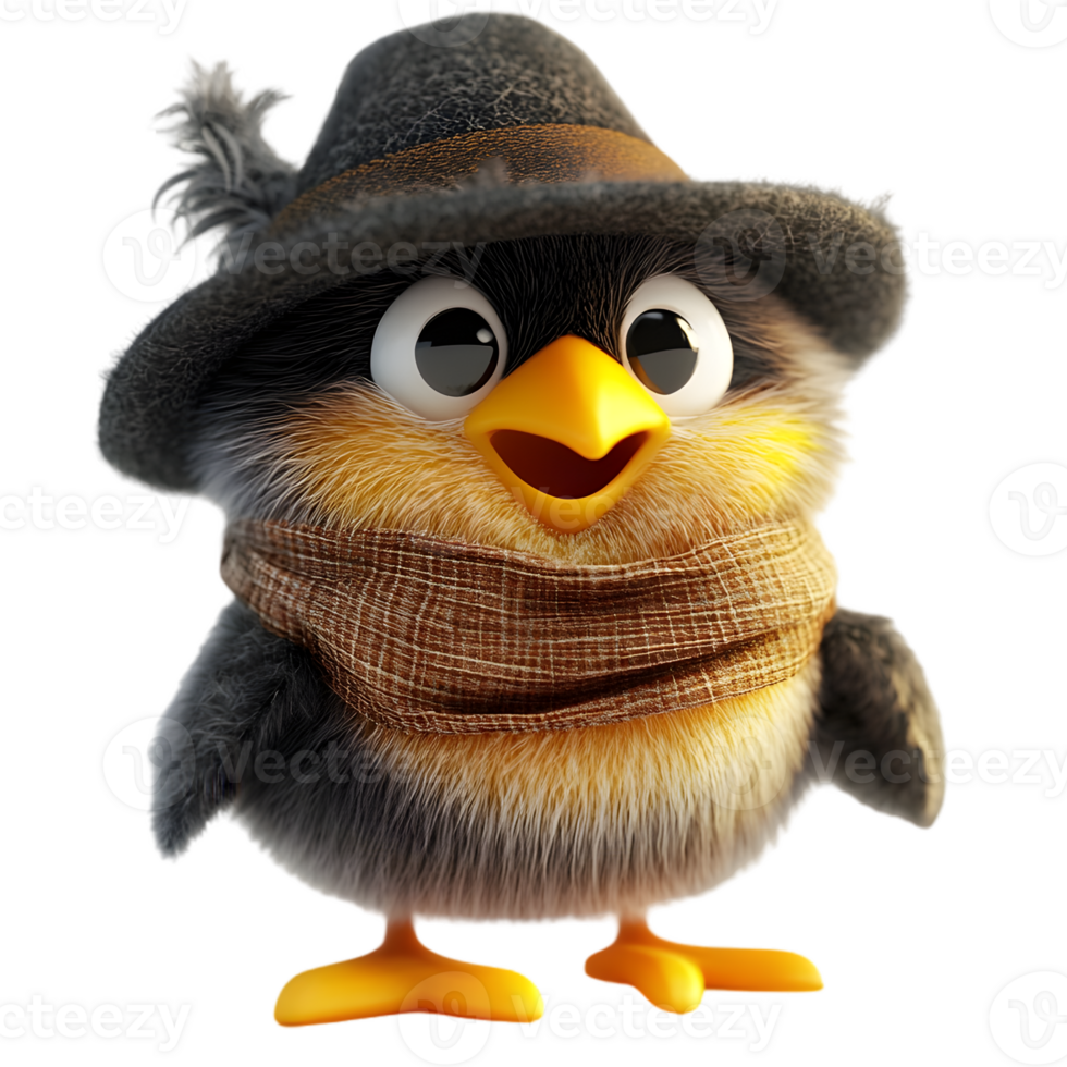 3D Cartoon Bird Wearing Winter Hat And Scarf png