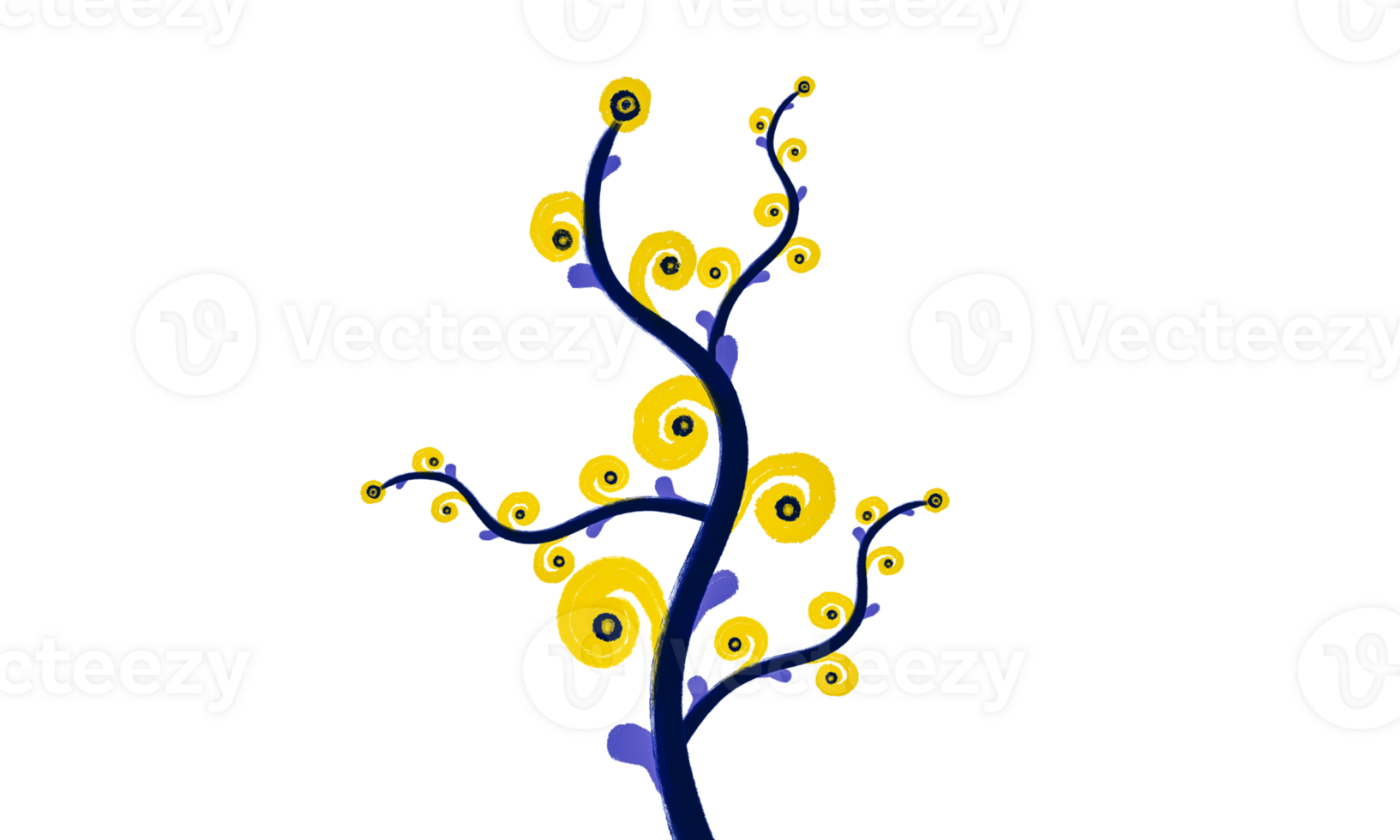 A tree with yellow and blue flowers on it png