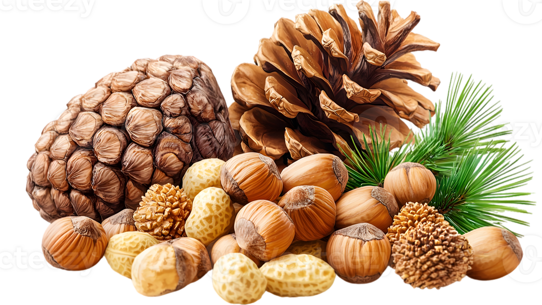 Assortment Of Nuts And Pine Cones png