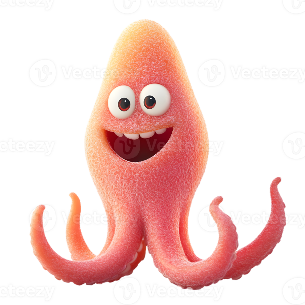 Animated Cartoon Octopus Character with Pink and Orange Color png