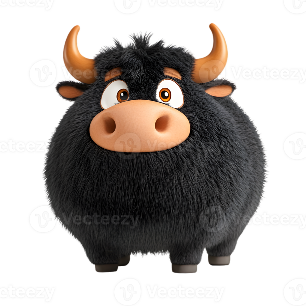 Cartoon Black Bull with Furry Texture png