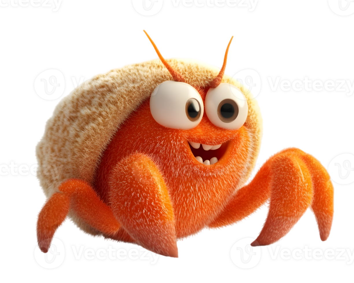 Cartoon Crab Character with Shell Hat png