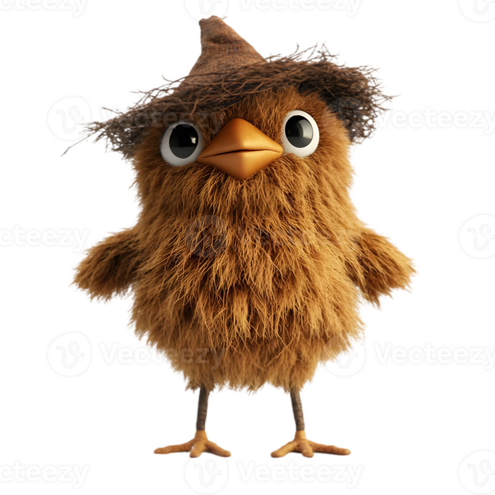 Cute Brown Bird Character With Hat png