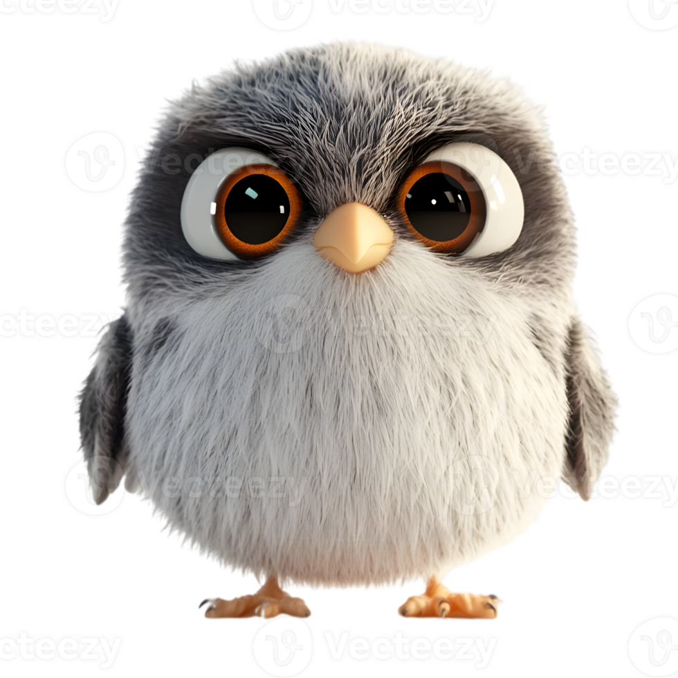 Fluffy Grey Owl Cartoon Character Portrait png