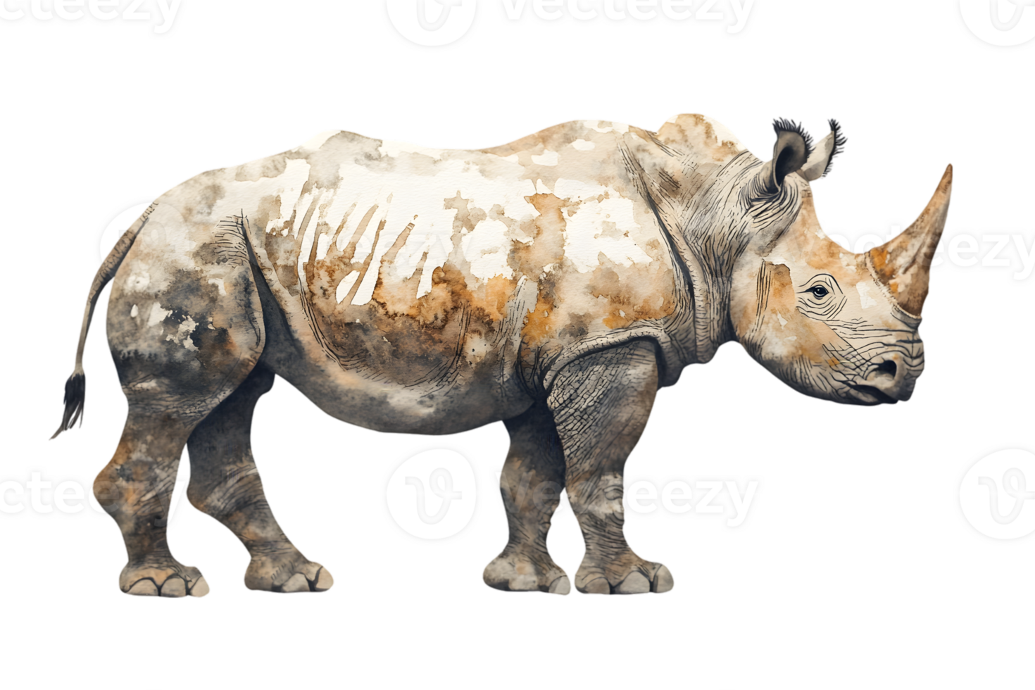 White Rhinoceros Profile Illustration png