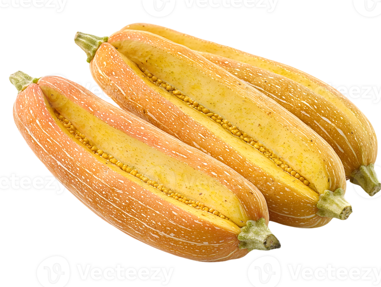 Three Open Yellow And Pink Squash Displayed Close Up png