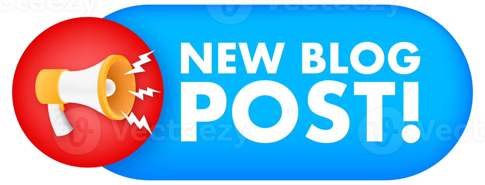 Megaphone announcing new blog post with blue and red label png