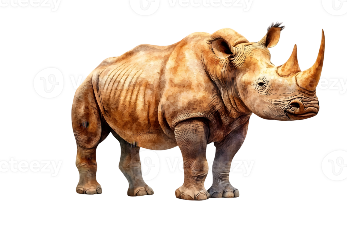 Full Body Shot Of A Brown Rhinoceros Against Black Background png