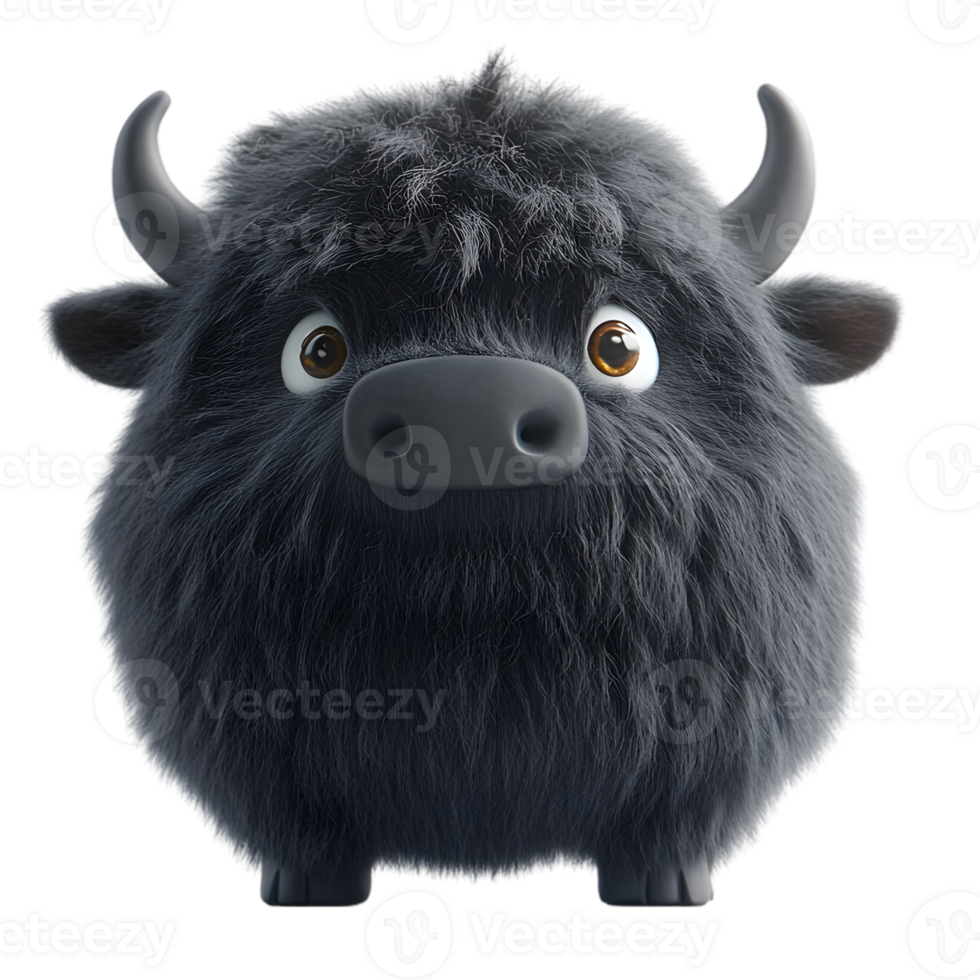 Cute Cartoon Yak Character With Fluffy Fur png