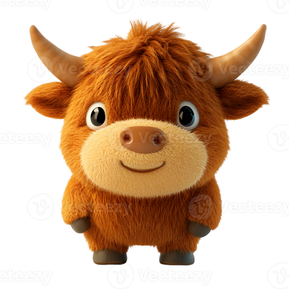 Cute Plush Highland Cow Cartoon Character png