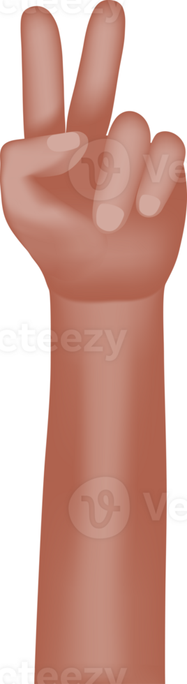 Hand making a peace sign with two fingers up. Isolated on transparent background. png