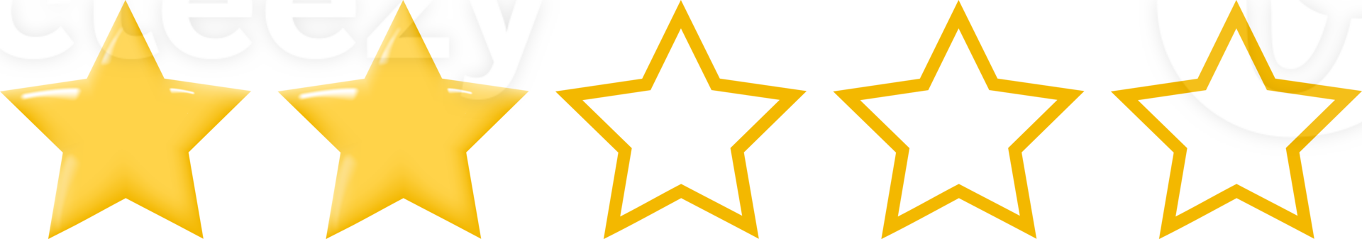 Row of five stars with thin gold outlines, two filled and three empty. Isolated on transparent background. png