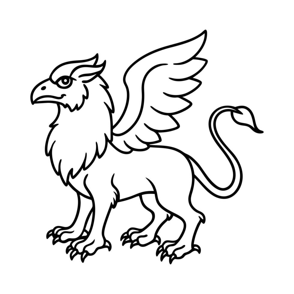 Legendary Griffin Outline Illustration for Coloring Book Mythical Animal Line Art for Kids and Adults vector
