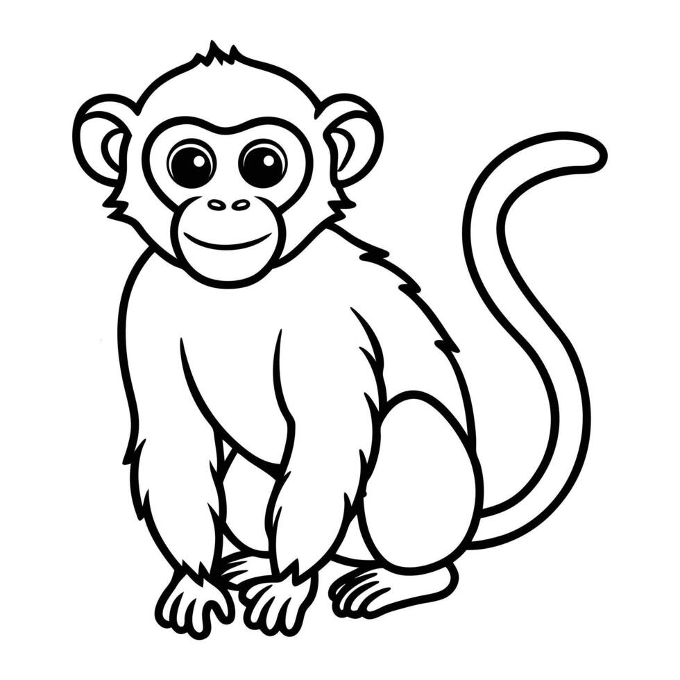 Happy Monkey Outline Illustration for Coloring Book Cute Jungle Animal Line Art for Kids and Adults vector