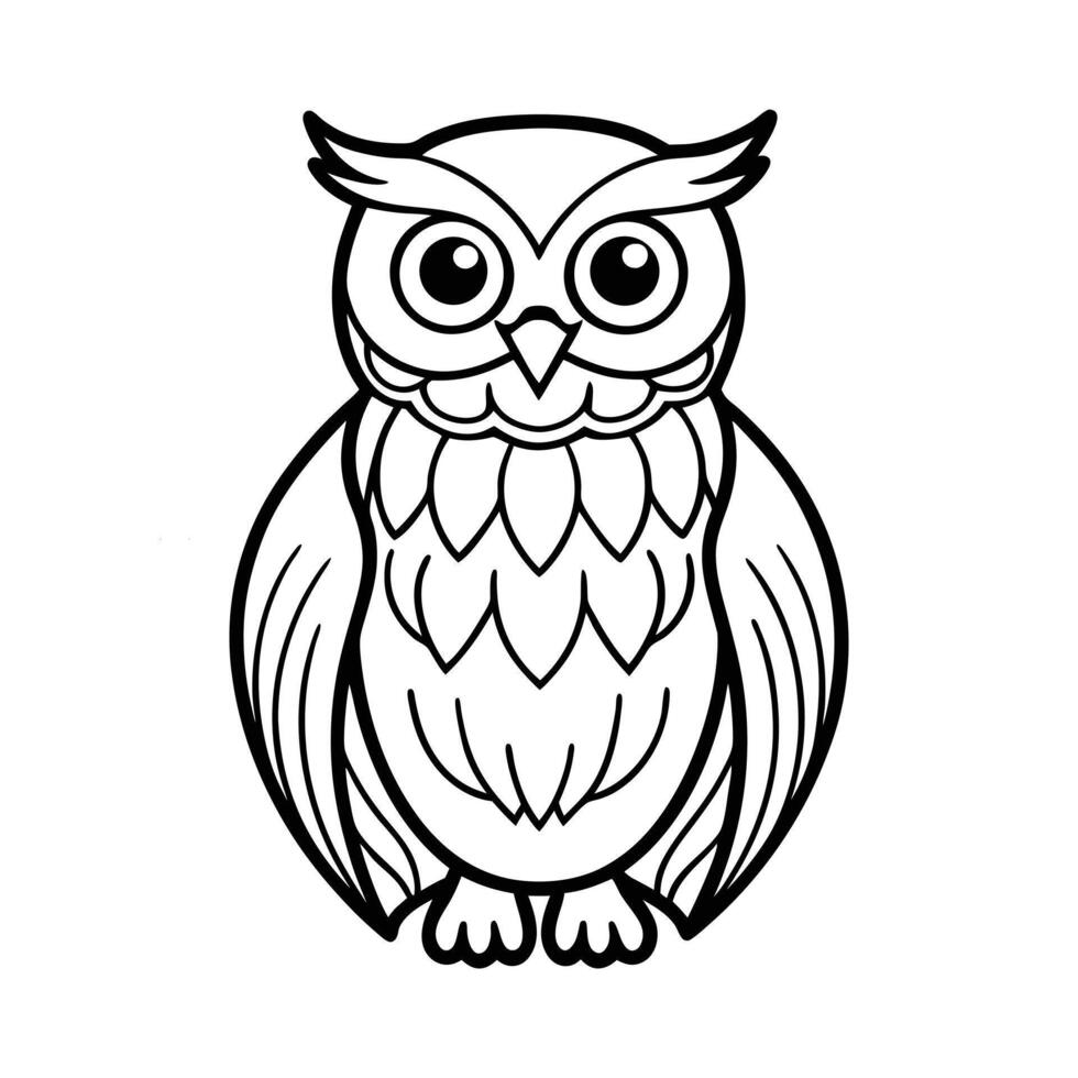 Wise Owl Outline Illustration for Coloring Book Adorable Bird Line Art for Kids and Adults vector