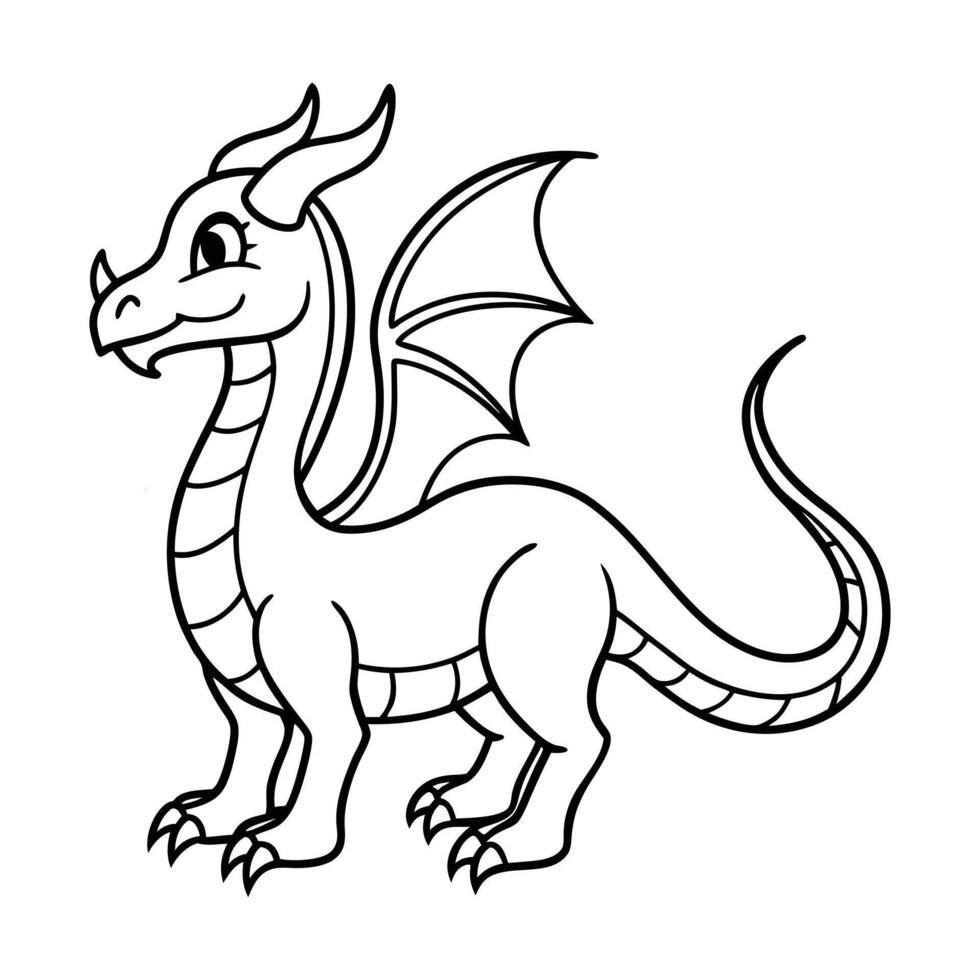 Mystical Dragon Outline Illustration for Coloring Book Fantasy Creature Line Art for Kids and Adults vector