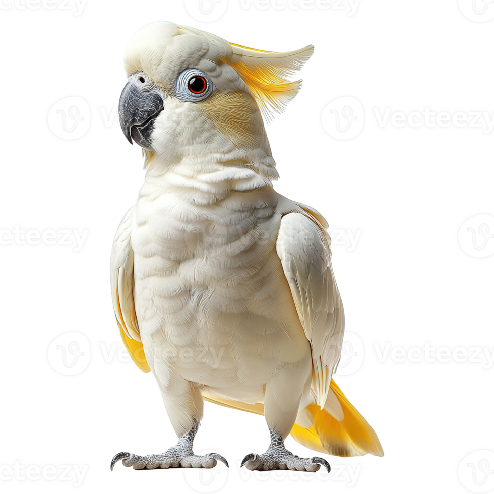 Elegant White Cockatoo with Piercing Blue Eyes and Raised Crest in a Stunning Close-Up png