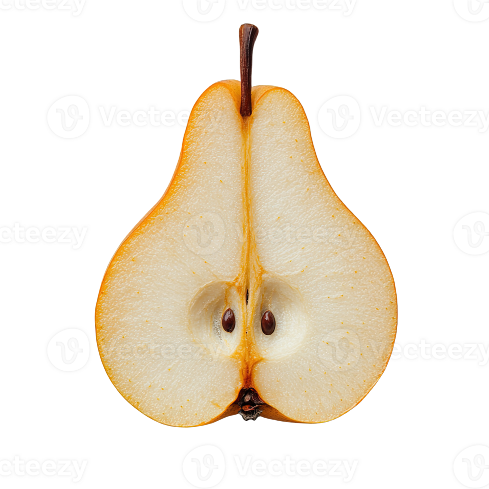 Ripe Pear with Detailed Close Up of Flesh and Seeds Isolated on Transparent Background png