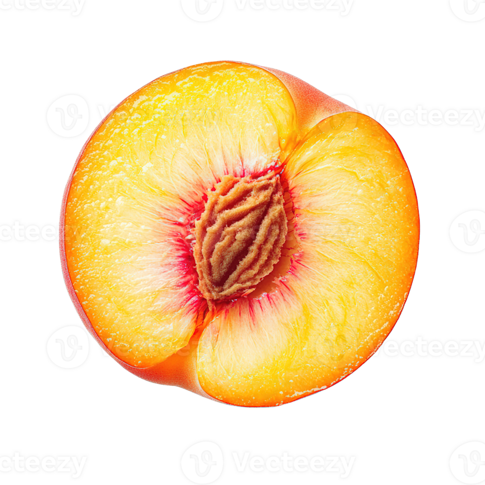 Ripe Peaches Sliced with Golden Flesh and Stone Isolated on Transparent Background png