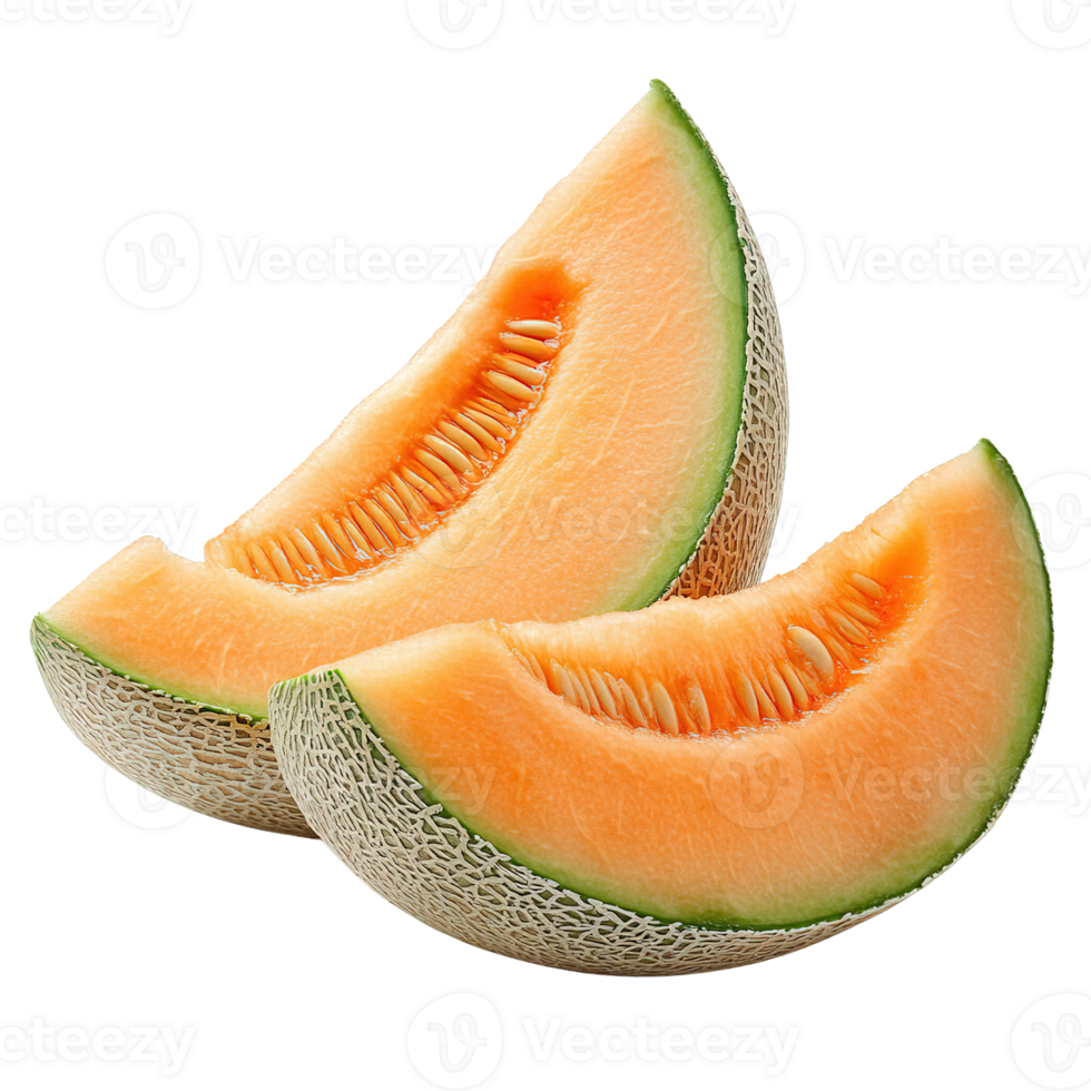 Fresh Cantaloupe Wedges with Vibrant Orange Color and Green Rind on a Transparent Background png