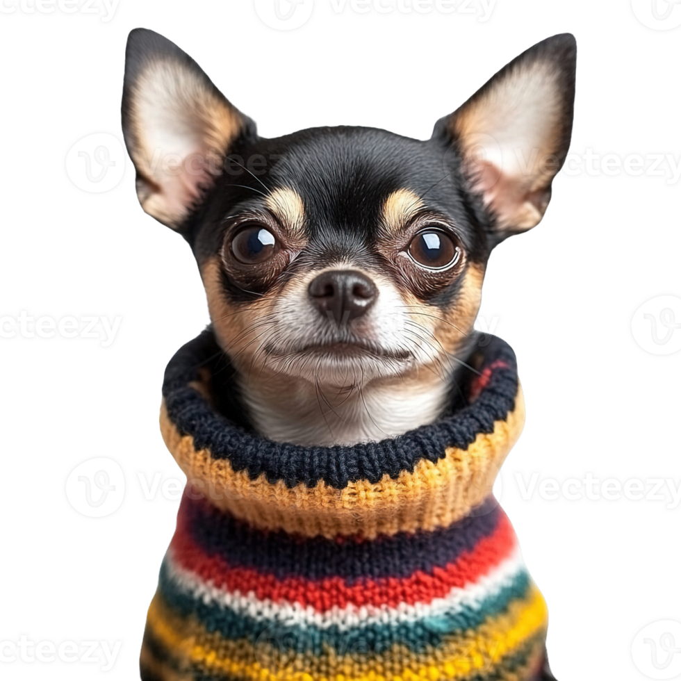 Small Chihuahua in Cozy Handmade Sweater Isolated on Transparent Background png