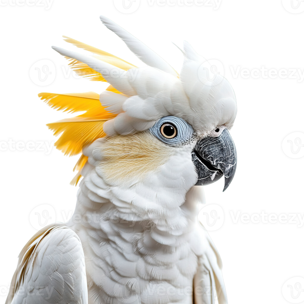 Portrait of a Cockatoo with a Striking Yellow Crest and Curious Look on Transparent Background png