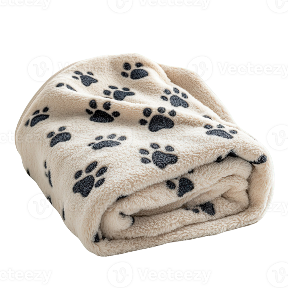 Warm and Fluffy Pet Blanket with Paw Prints Folded and Draped Isolated on Transparent Background png