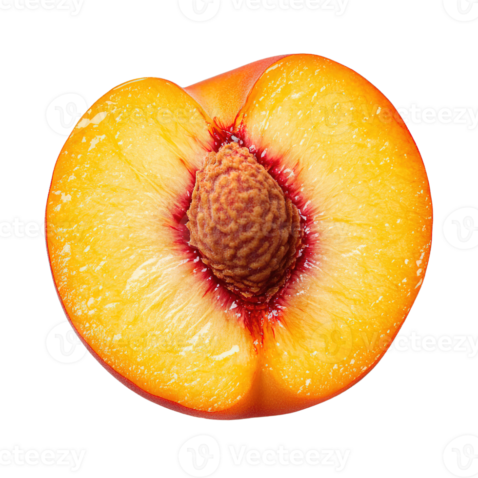 Peach Fruit Halved Showcasing Texture and Seed Isolated on Transparent Background png