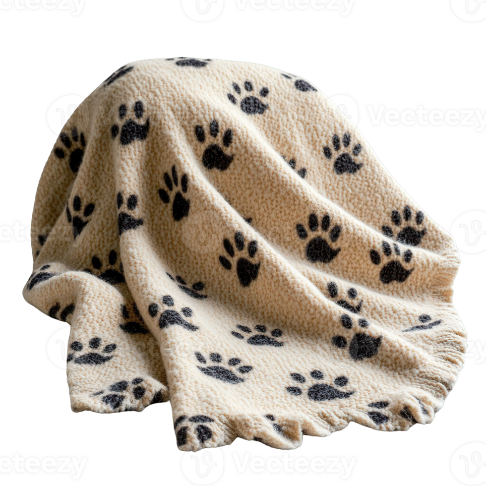 Fleece Pet Blanket with Cute Black Paw Print Pattern Isolated on Transparent Background png