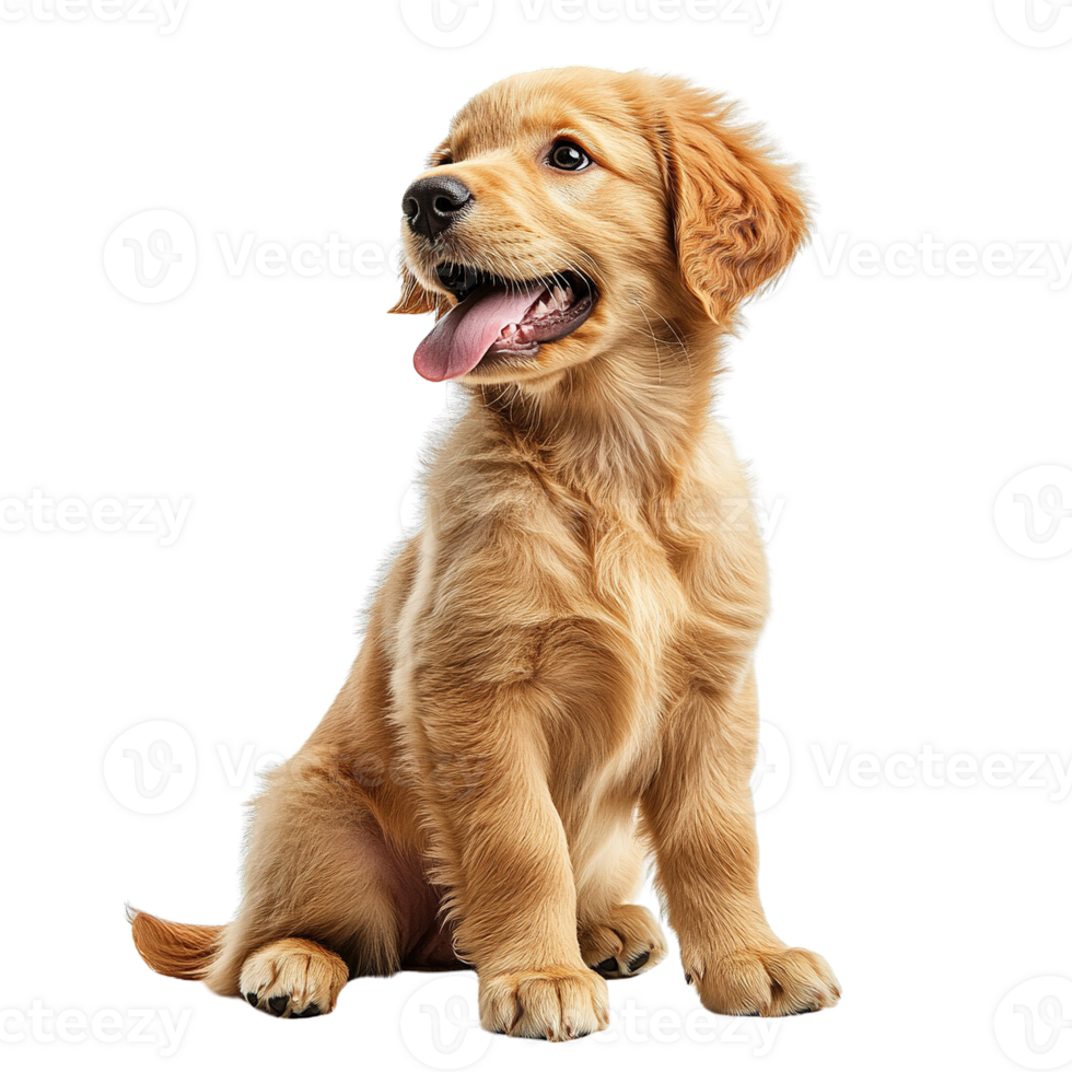 Close-Up Portrait of Golden Retriever Puppy Smiling on Transparent Background png