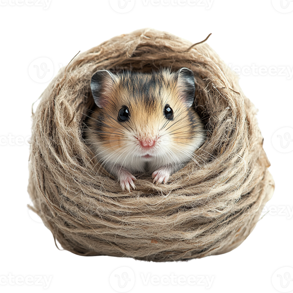 Close Up of a Cute Golden Hamster Cuddled in a Soft Fabric Nest Isolated on Transparent Background png