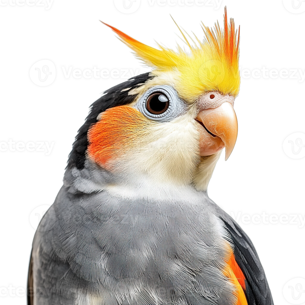 Cute Cockatiel Bird with Yellow Mohawk and Striking Plumage on Transparent Background png