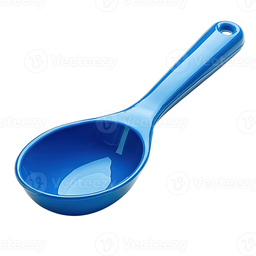 Close-Up of a Sturdy Blue Plastic Food Scoop with Comfortable Grip Handle on Transparent Background png