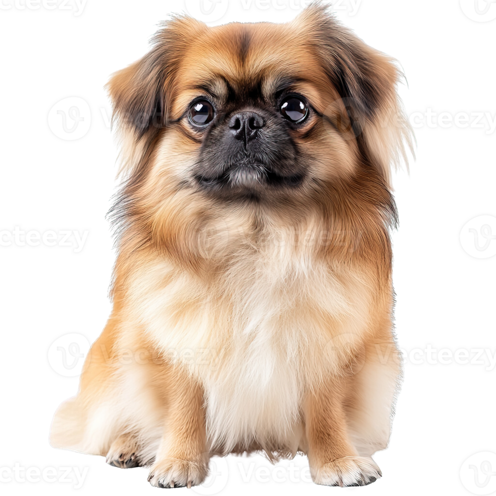 Fluffy Pekingese Dog with Regal Expressions Sitting and Posing on Transparent Background png