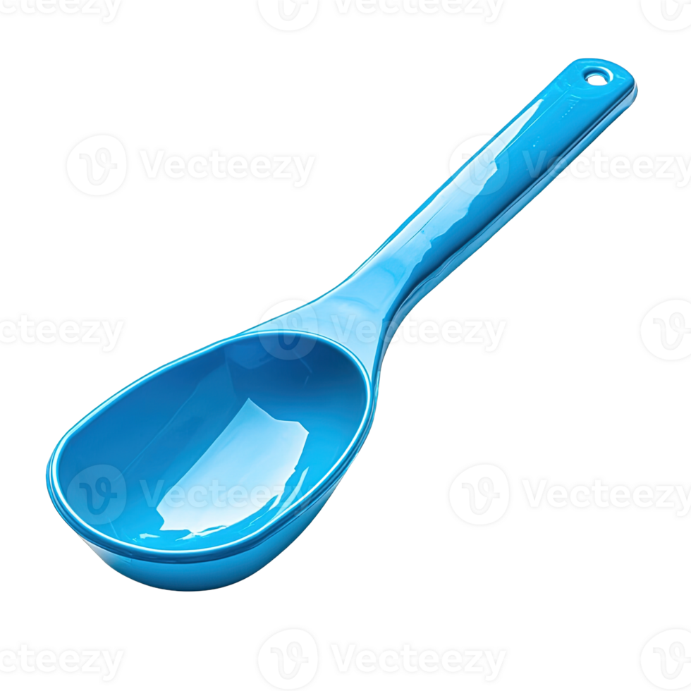 Durable Blue Plastic Measuring Scoop with Ergonomic Handle on Transparent Background png