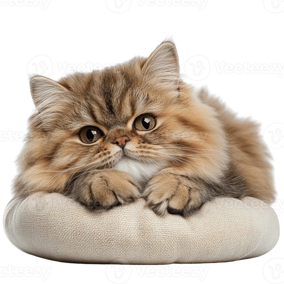 Elegant and Cozy Persian Cat Lounging on Soft Pillow Isolated on Transparent Background png