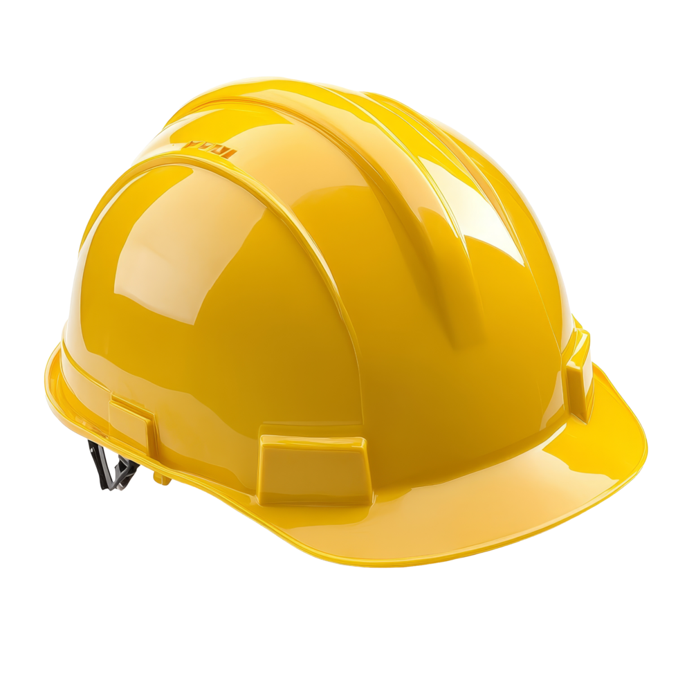 A bright yellow safety helmet designed for construction workers, located on a transparent background for clear visibility, Yellow safety helmet isolated png