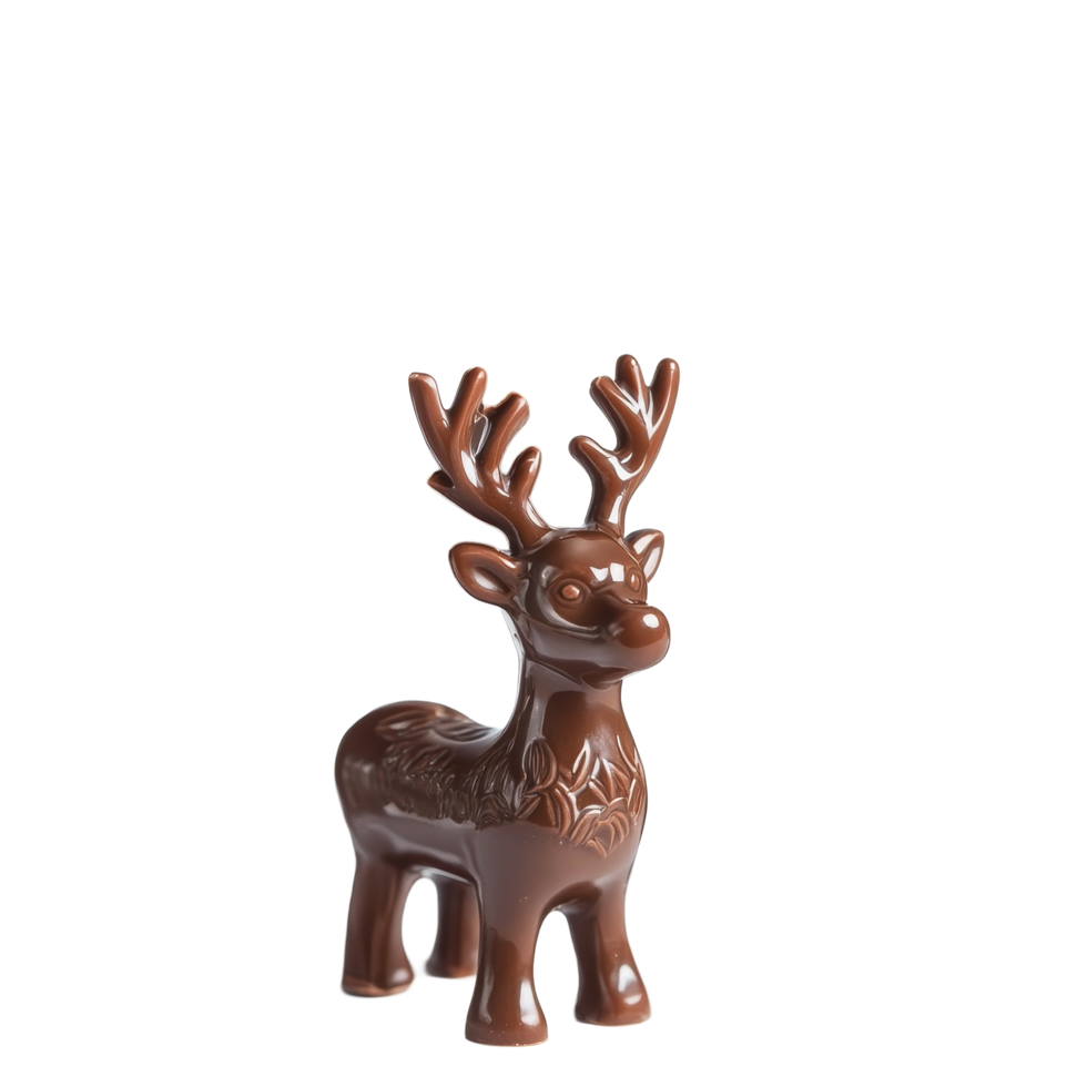 Chocolate reindeer figurines arranged on a transparent background for festive holiday decor and celebrations, Chocolate christmas reindeer figurines on transparent background png