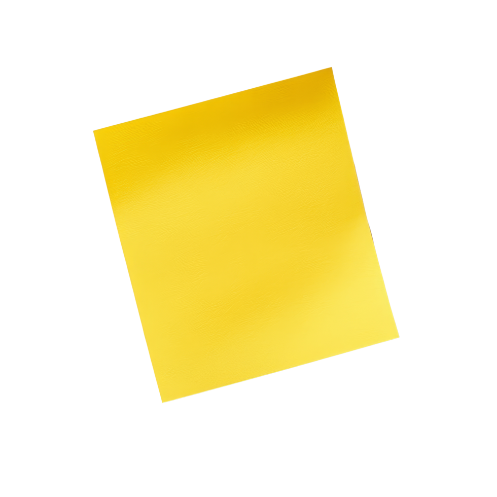 A single yellow sticky note with a shadow isolated on a transparent background for clear visibility and versatility, single yellow sticky note paper with shadow isolated on transparent background png