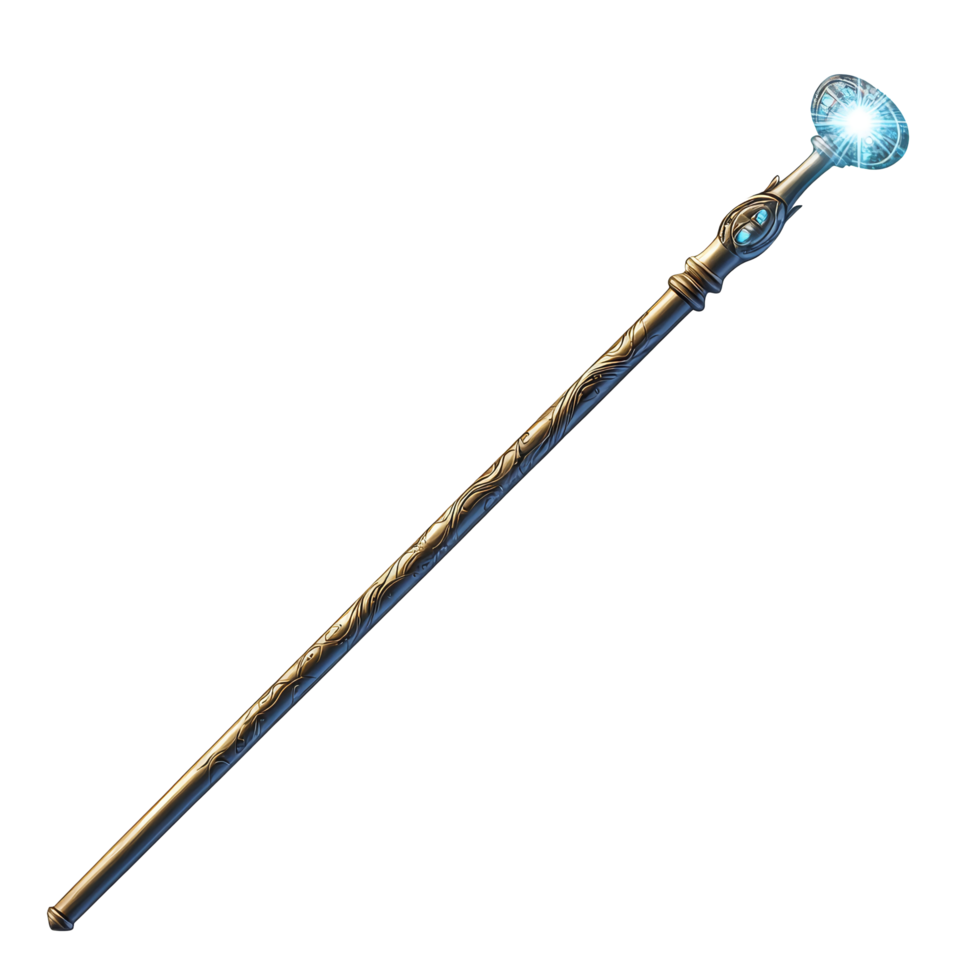 An elegant magic wand with a glowing tip against a transparent background, highlighting its intricate design, Magic wand, file of isolated object on transparent background png