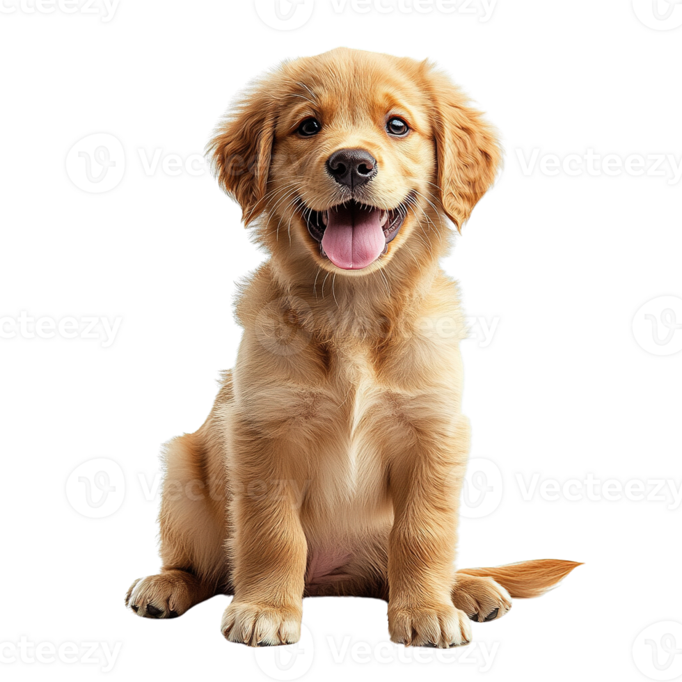 Adorable Golden Retriever Puppy Sitting and Smiling on Transparent Background png
