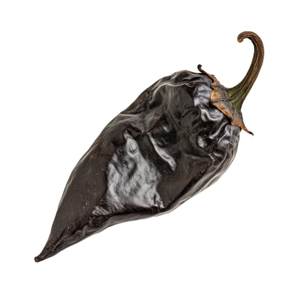 Dried mole poblano pepper isolated on a transparent background, highlighting its rich texture and deep color, dried mole poblano pepper isolated on transparent background png