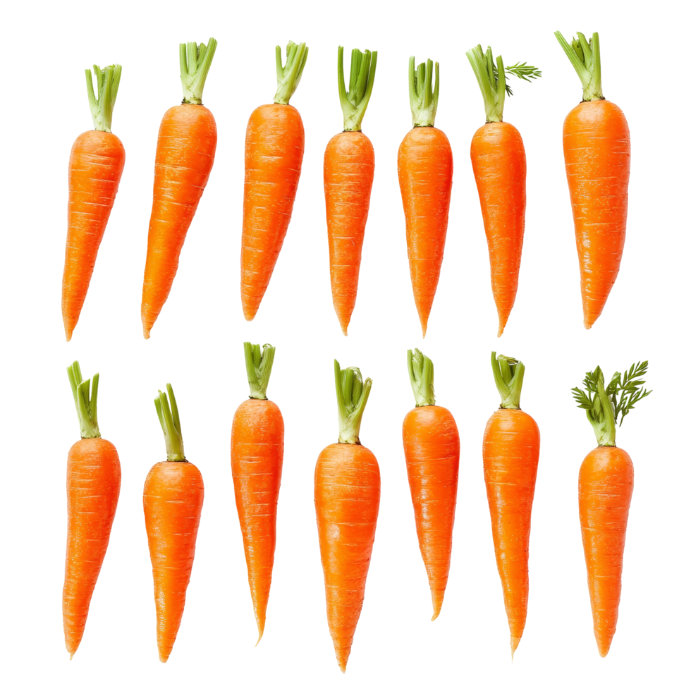 Fresh carrots arranged neatly on a transparent background for a vibrant and healthy presentation, fresh vegetable carrots isolated on transparent background png
