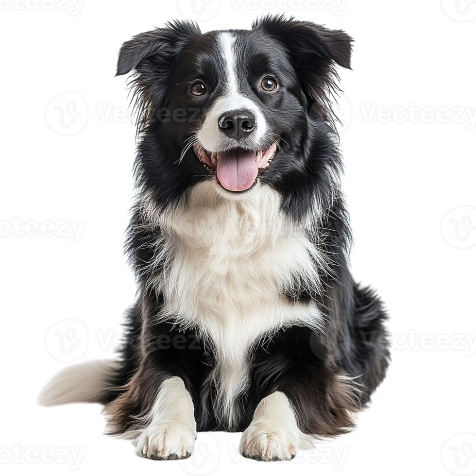 Fluffy Sheepdog with Black and White Fur Isolated on Transparent Background png