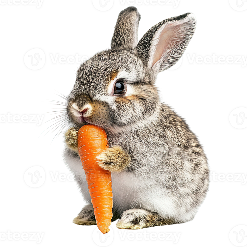 Fluffy Bunny Rabbit Enjoying Carrot on a Transparent Background png